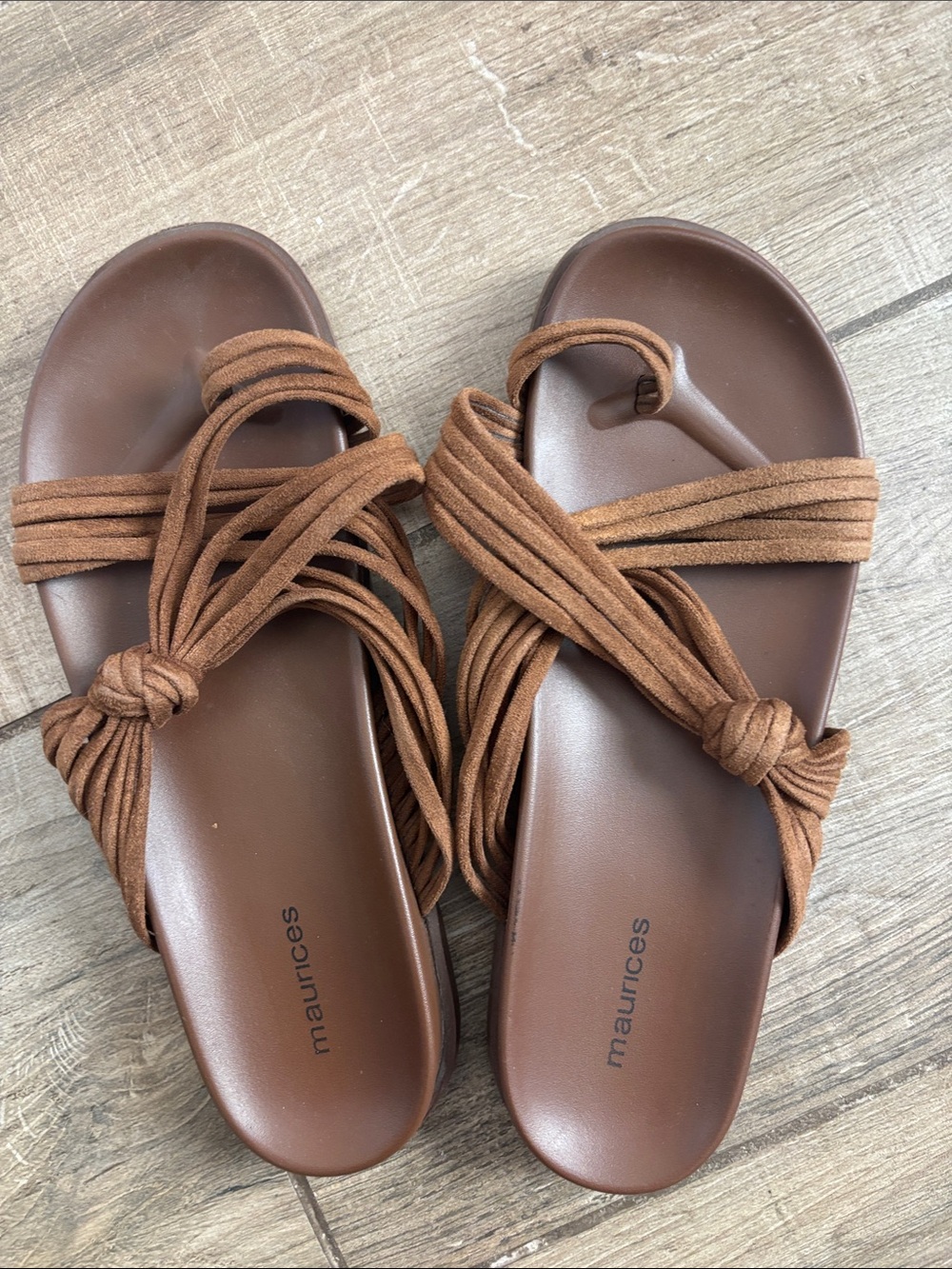 Maurices Tan Braided Strap Slide Sandals